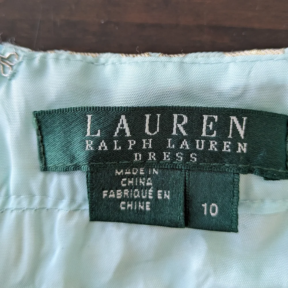 LAUREN Ralph Lauren semi-formal Dress Blue Silver brocade geometric 10 - Picture 8 of 8